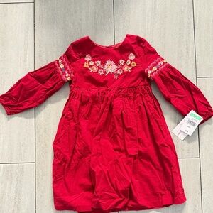 Bonnie Jean Red Dress with Floral Embroidery